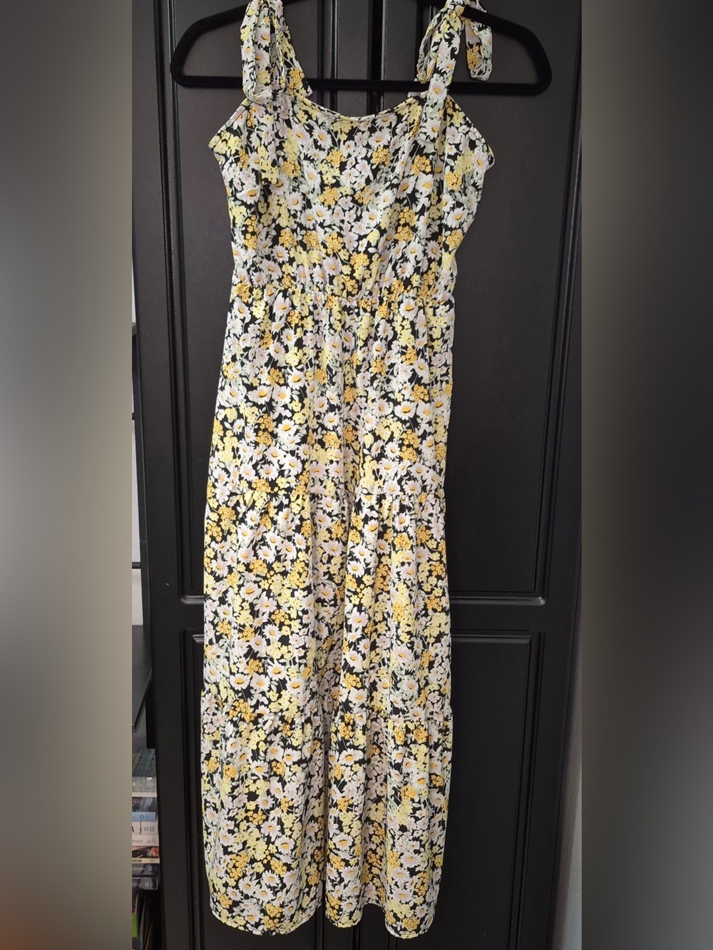 Floral Tie-Shoulder Maxi Dress in Yellow and White